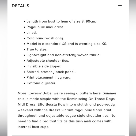 REMINISCING ON THOSE DAYS MIDI DRESS ROYAL BLUE- sold out on website - Picture 5 of 7